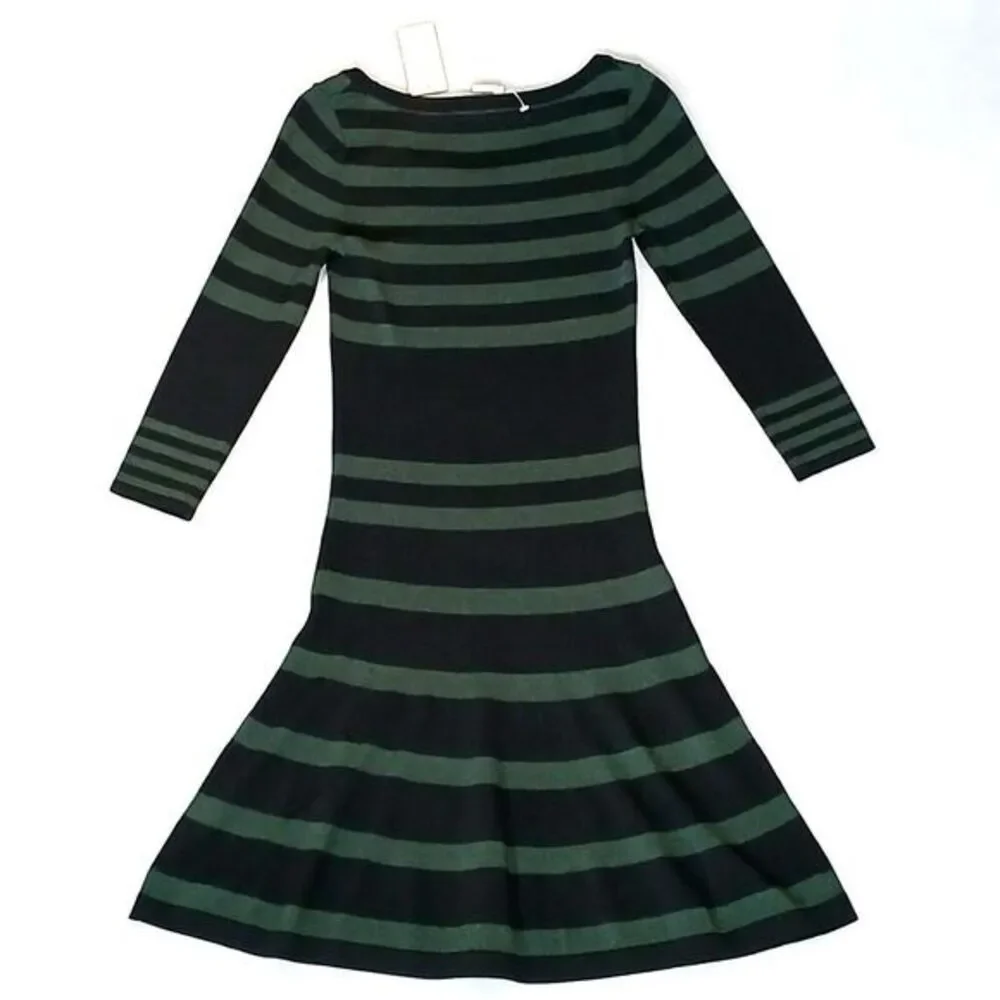 Max Studio Womens Sweater Dress Black Green Knit Stretch 3/4 Sleeve Size XS NEW‎